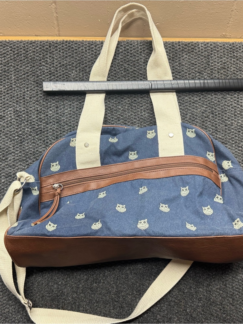 Canvas Owl Print Weekender Bag - Blue